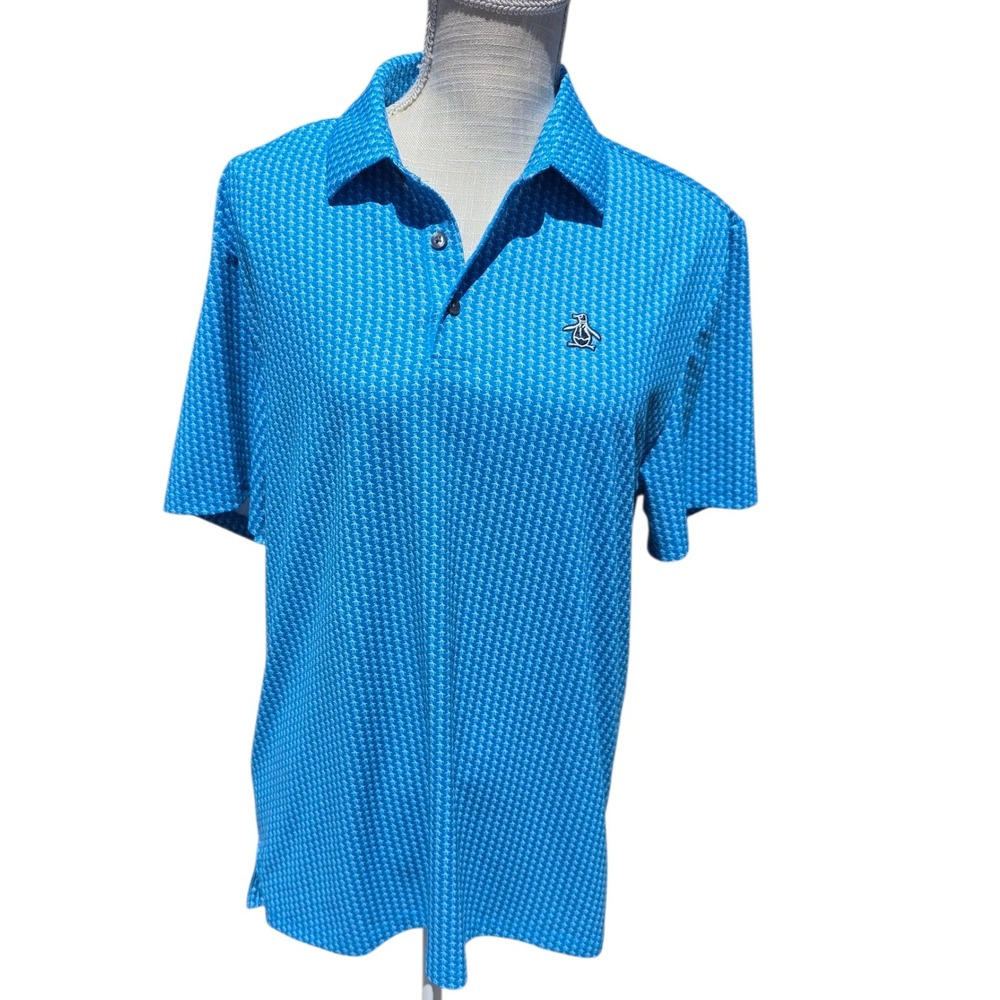 Penguin Munsingwear Polo Shirt Mens Medium Blue Penguin Print Golf Casual